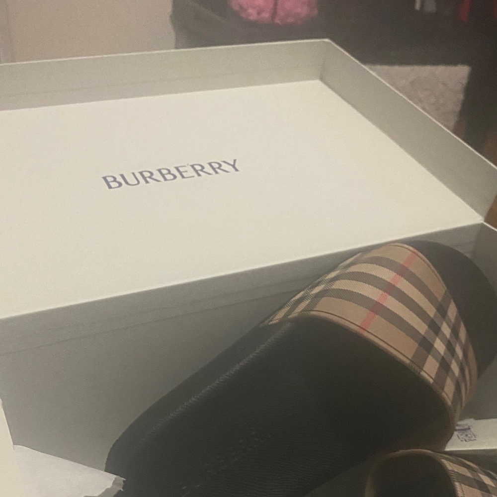 Burberry Black and Beige Checkered Slides